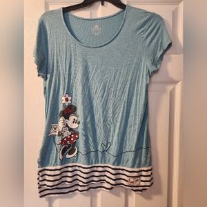 EUC-Disney Women's Light Blue Minnie/Mickey Mouse Striped Tee